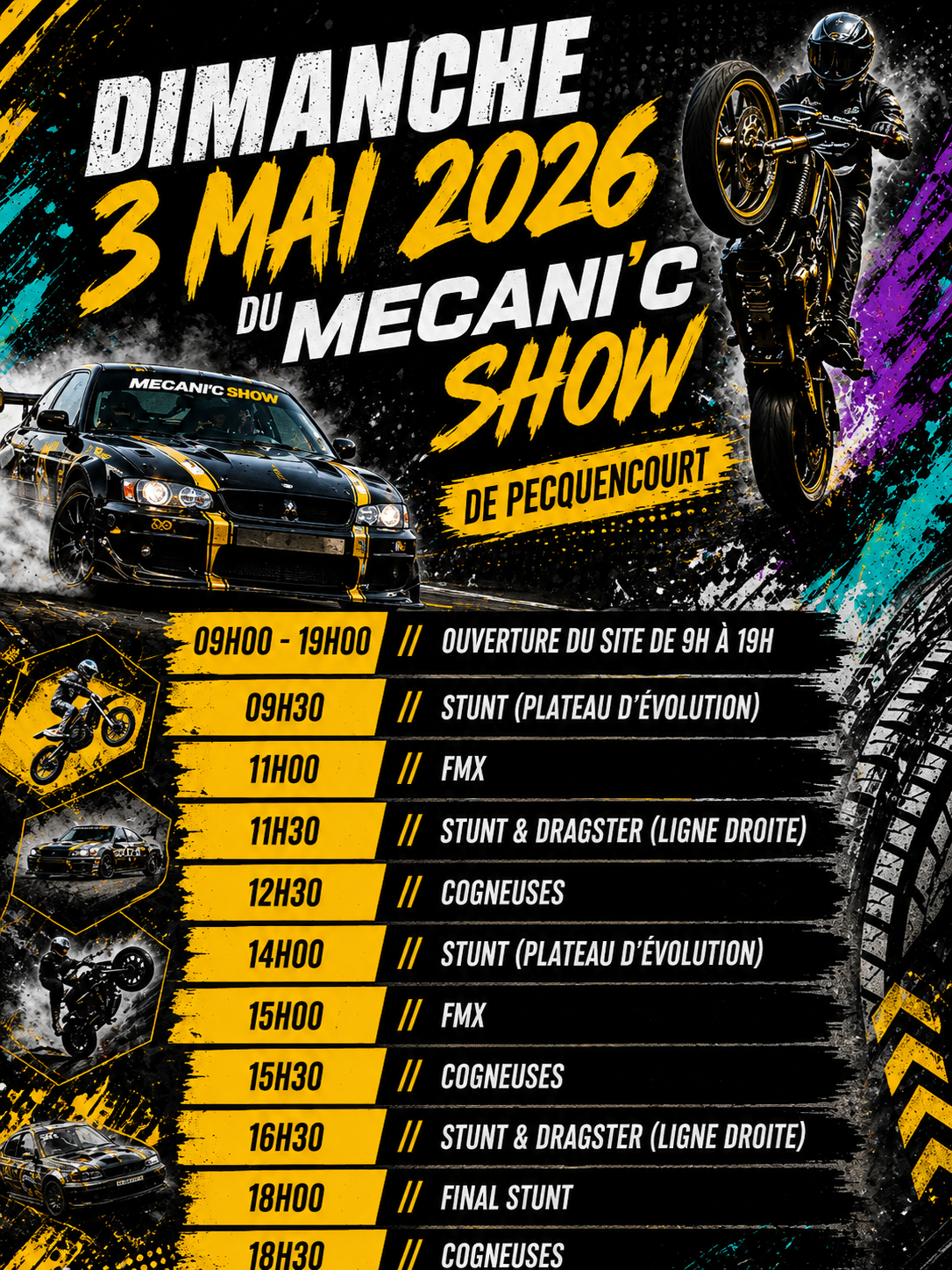 Affiche programme du Mécani'c Show de Pecquencourt, dimanche 3 mai 2026