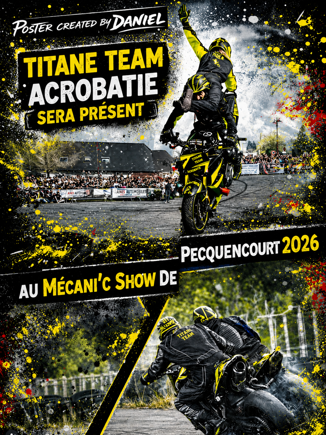 Affiche annonçant la présence de la Titane Team Acrobatie au Mécani'c Show de Pecquencourt 2026